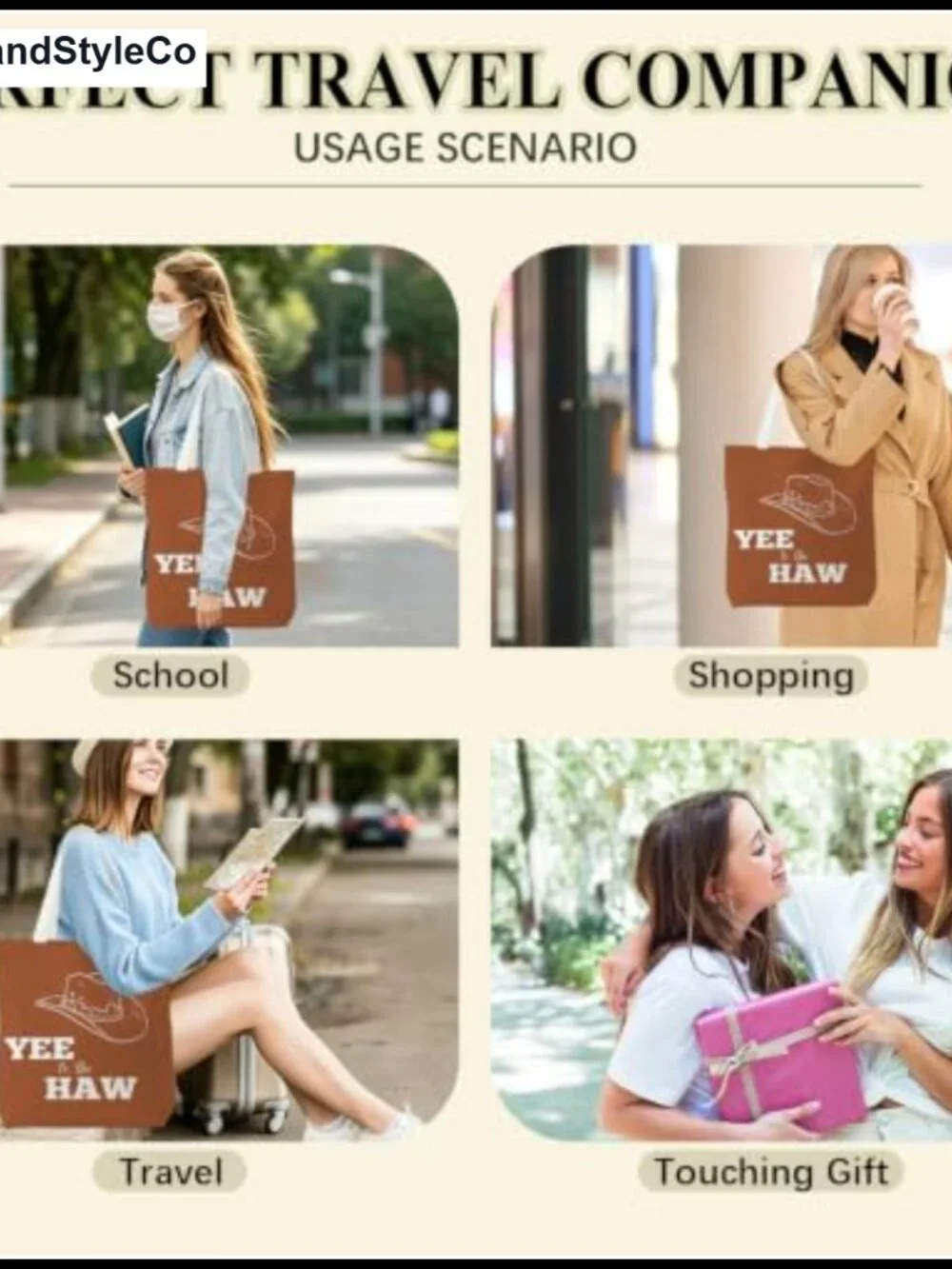 Canvas Tote Bag for Women Polyester Cotton Shoulder Strap Reusable Grocery Bag